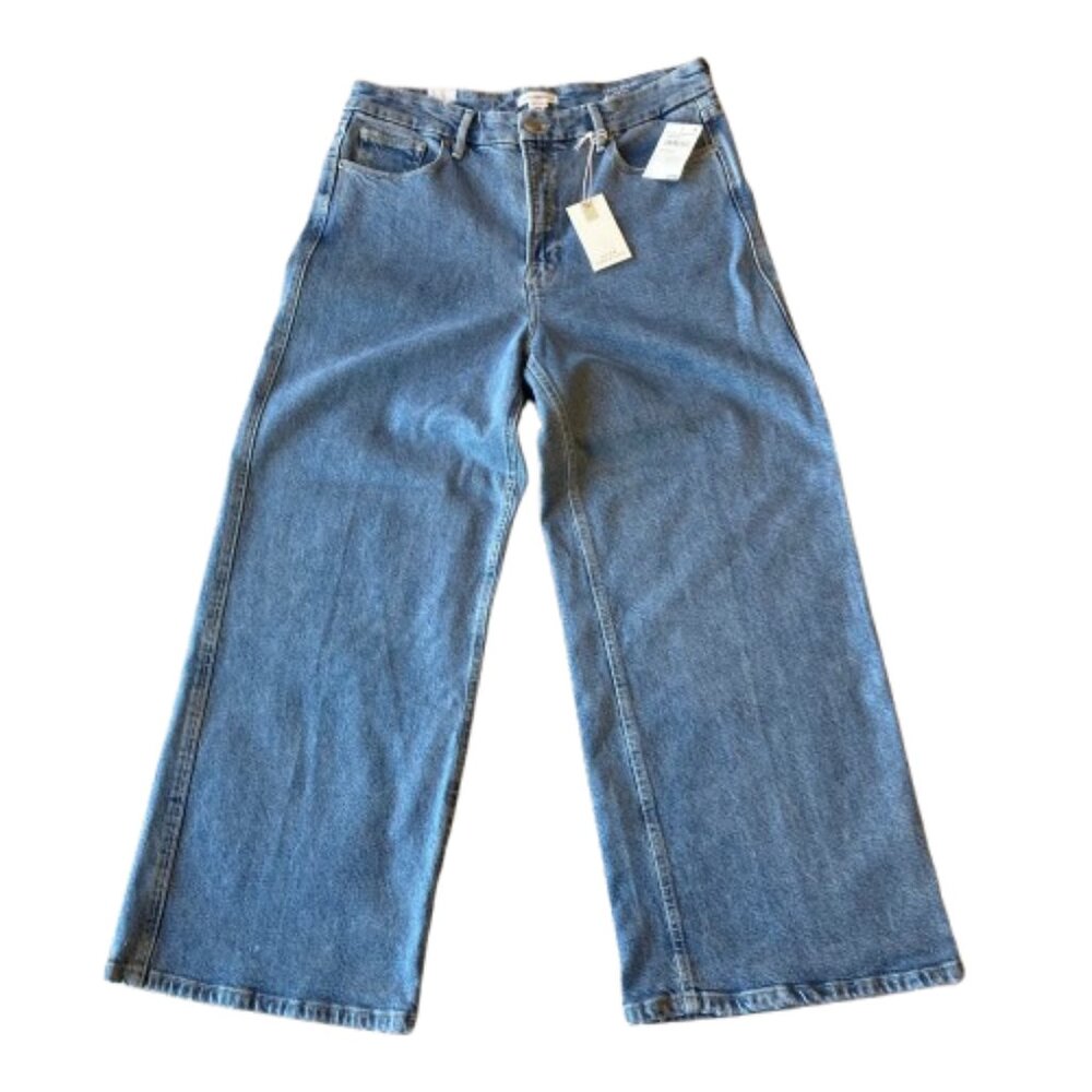 Good American Wide Leg Flare Jeans in Denim Blue